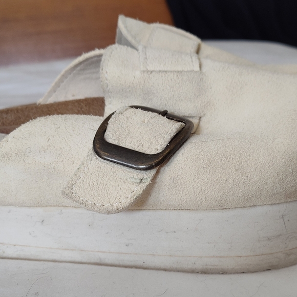 Cream Suede Clogs with Buckle - Picture 2 of 3